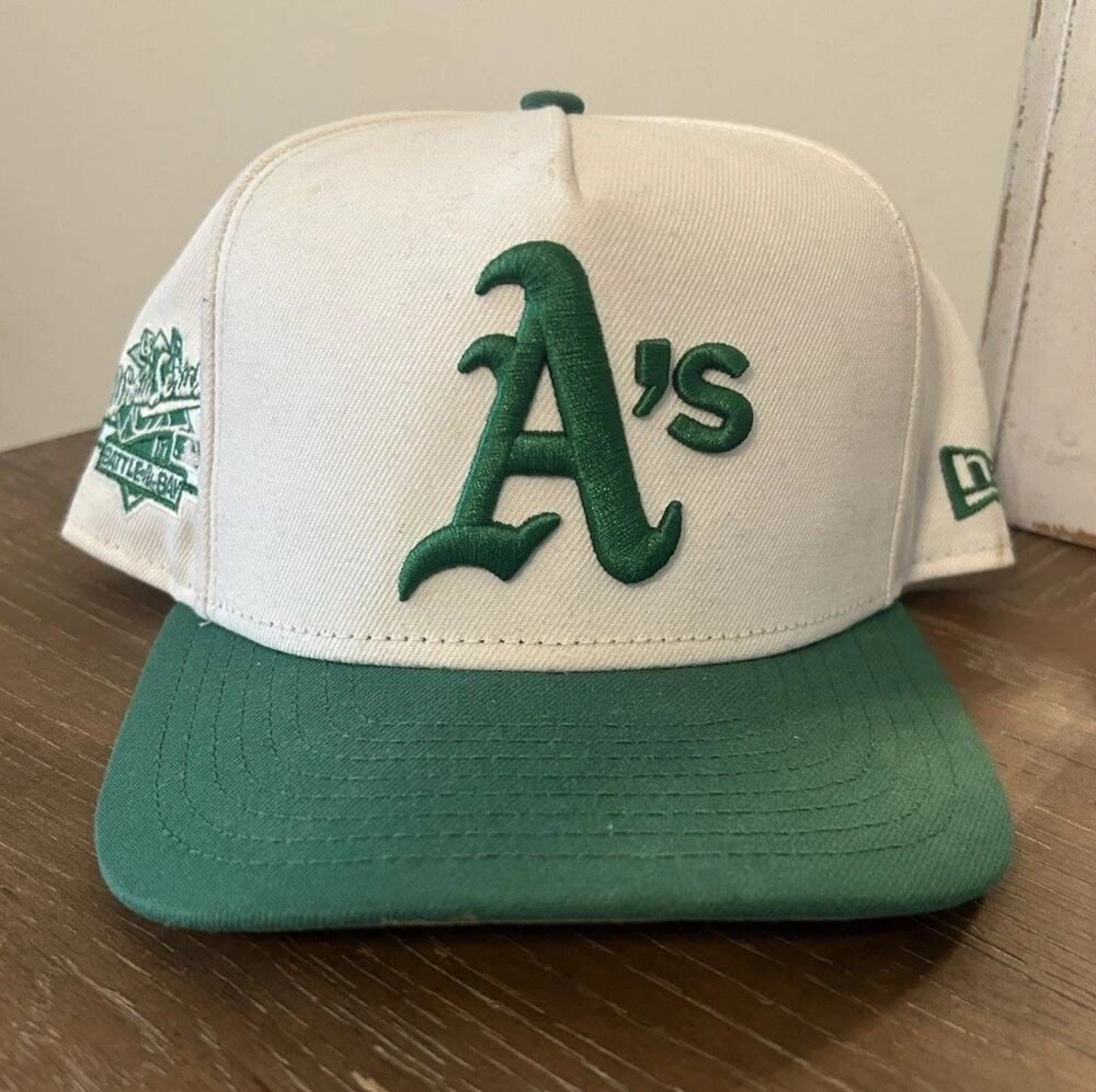 1989 Oakland Athletics MLB Cap White Green World Series Hat Battle Of Bay Patch